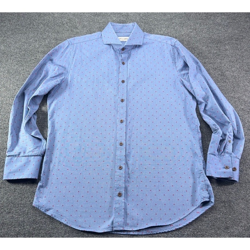 Twillory Mens Tailored Fit Dress Shirt Blue Red Micro Dot Cotton 16 32/33